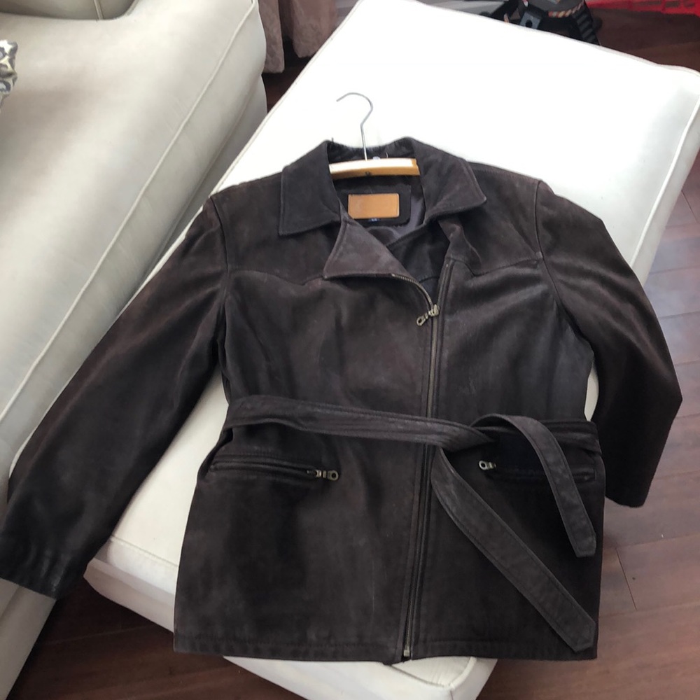 Chestnut brown suede belted jacket